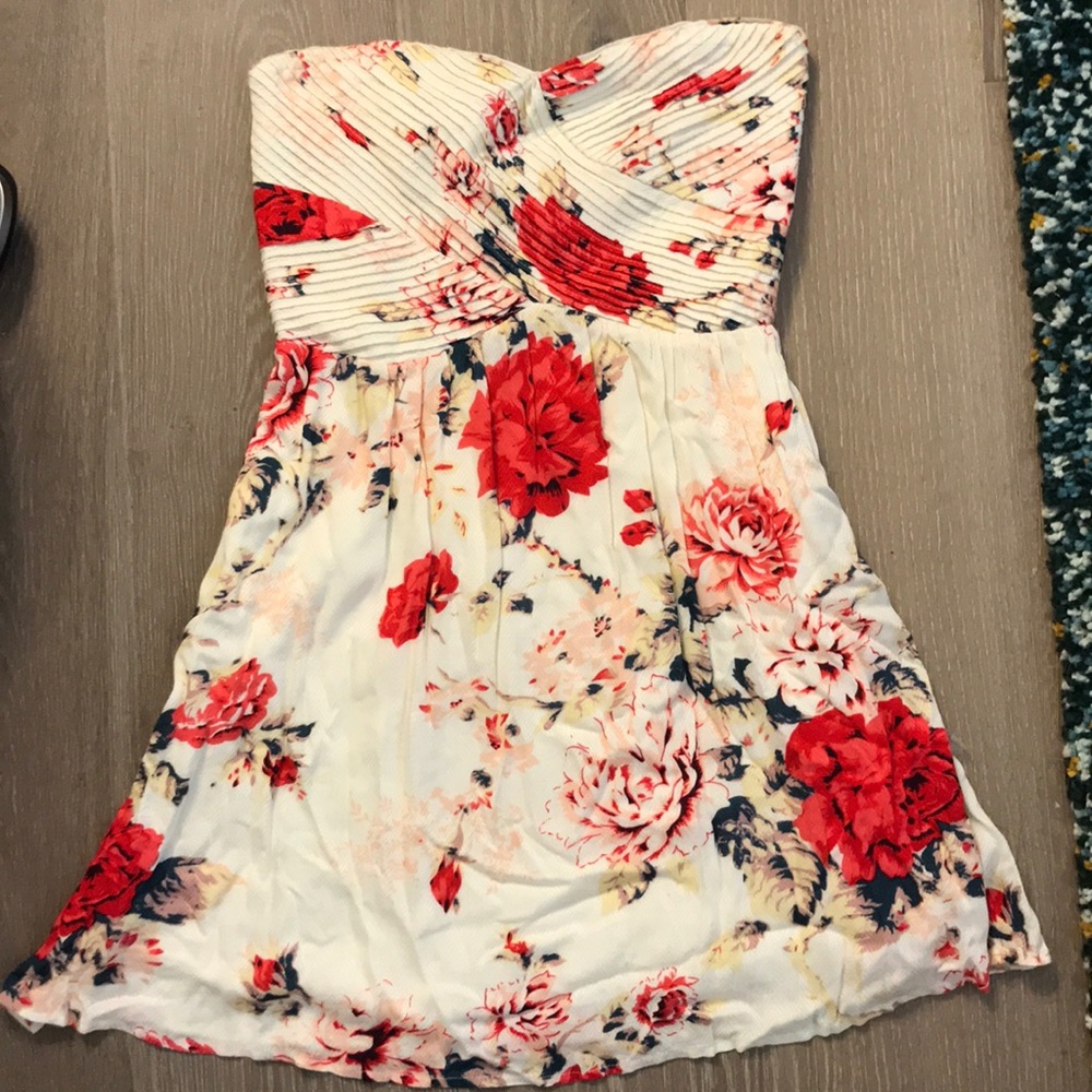 Urban outfitters strapless rose patterned dress